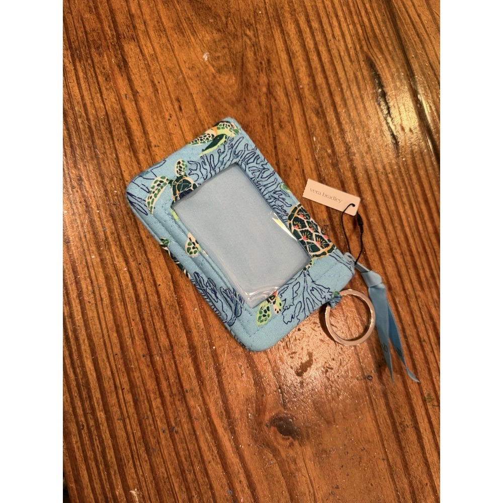 Vera Bradley Zip ID Case Sea Turtles And Coral New Blue - Picture 3 of 4